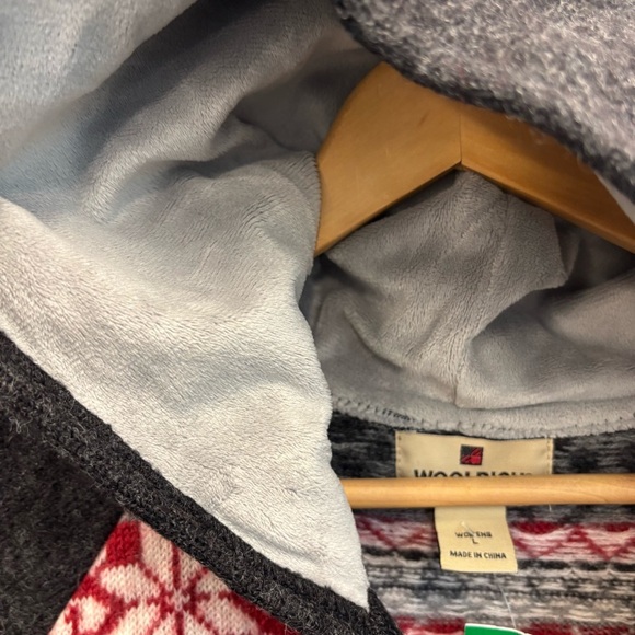 Woolrich Large Sweater Hooded Cardigan Twin Lake Fair Isle Nordic Wool Full Zip - Picture 4 of 14